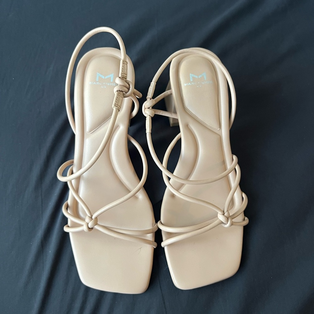 Tan Marc Fisher strappy leather heels